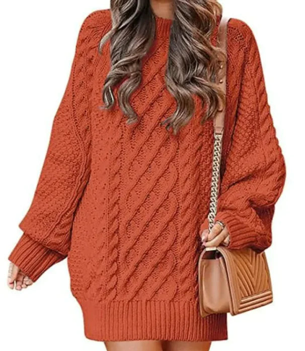 Women's Round Neck Long Sleeve Knitted Mid-length Sweater