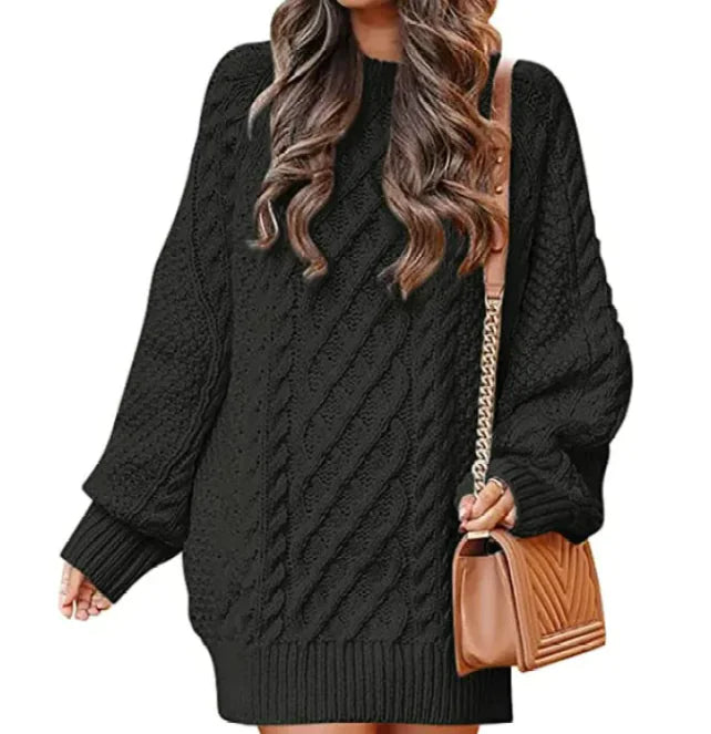 Women's Round Neck Long Sleeve Knitted Mid-length Sweater