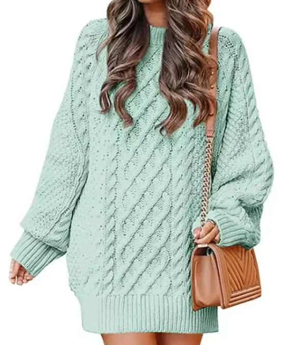 Women's Round Neck Long Sleeve Knitted Mid-length Sweater