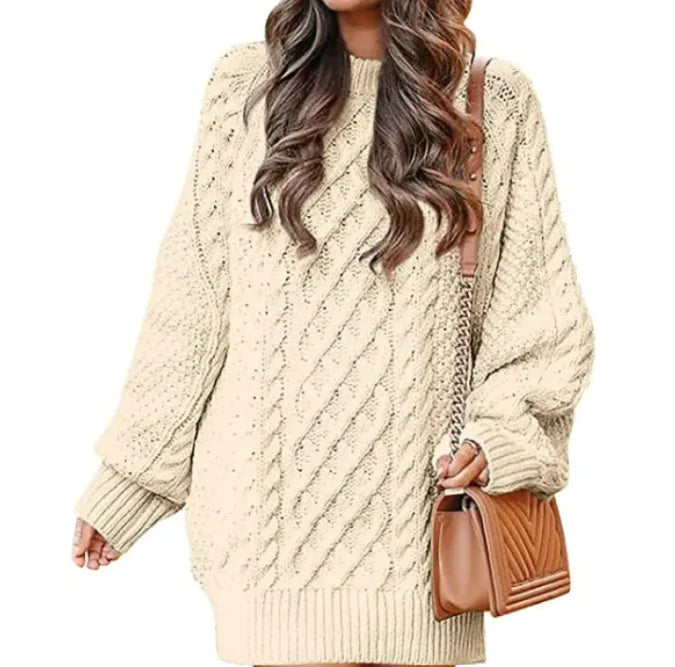 Women's Round Neck Long Sleeve Knitted Mid-length Sweater